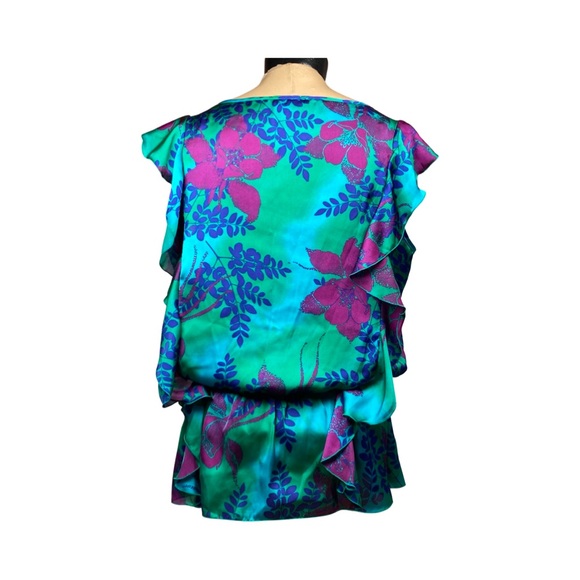 Express Womens Sleeveless Floral Ruffle Front Peplum Blouse With Elastic Waist - Picture 6 of 14